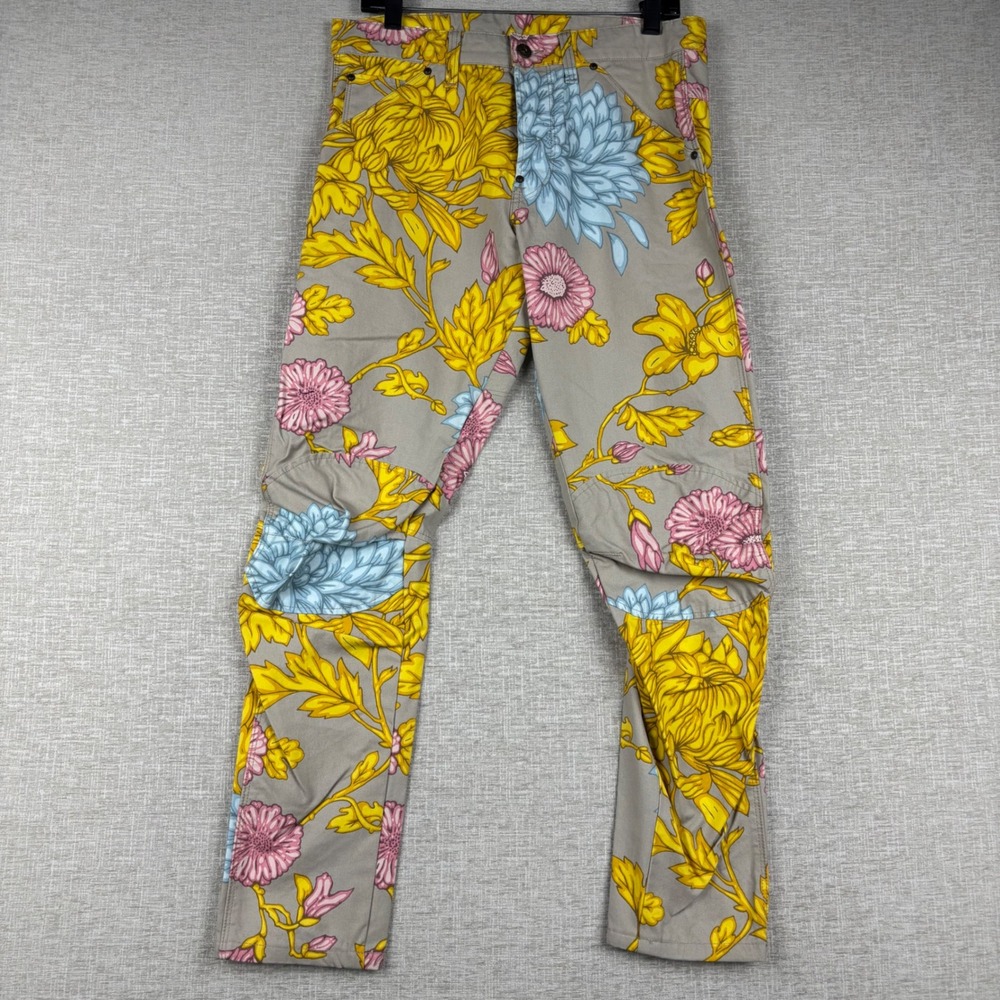G-Star Raw 5622 3D Tapered Floral Print Chino Pants Mens 31x32 Grey Yellow